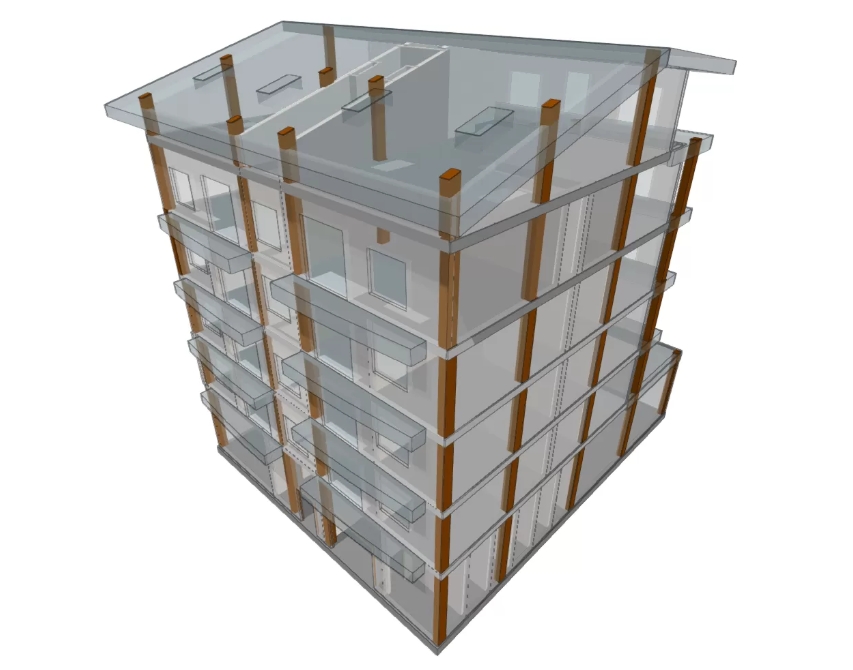 BIM design overlay on a building model